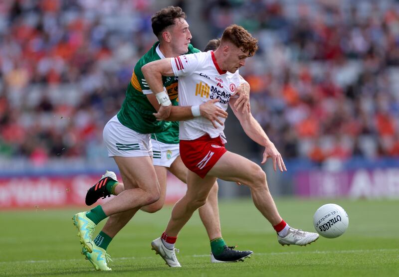Kerry’s Paudie Clifford and Conor Meyler of Tyrone during their All-Ireland senior championship quarter-final at Croke Park. Photograph: James Crombie/Inpho