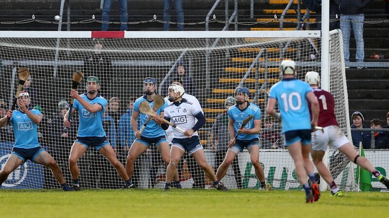 Galway’s Joe Canning scores a late point. Photograph: James Crombie/Inpho