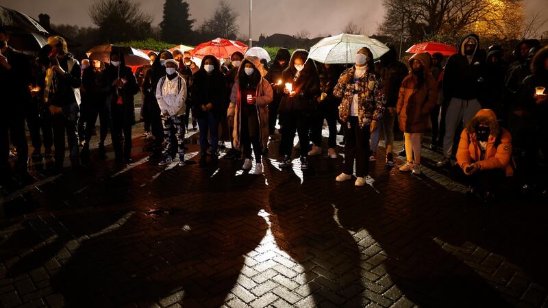 A candlelit walk to Blanchardstown Garda station to mark the one-year anniversary of the killing of George Nkencho. Photograph: Alan Betson/The Irish Times