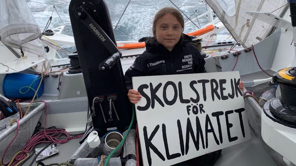 Teenager Greta Thunberg on board the racing boat Malizia II in the Atlantic Ocean. Activists such as her have catapulted the climate emergency on to centre stage. Photograph: Greta Thunberg/EPA