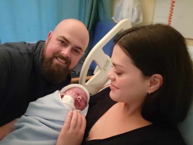 The first baby born in 2025 at University Hospital Galway was Shay Aengus Richardson English, born at 6.03am and weighing just under 9lbs to mother Orla Richardson and dad Andrew English