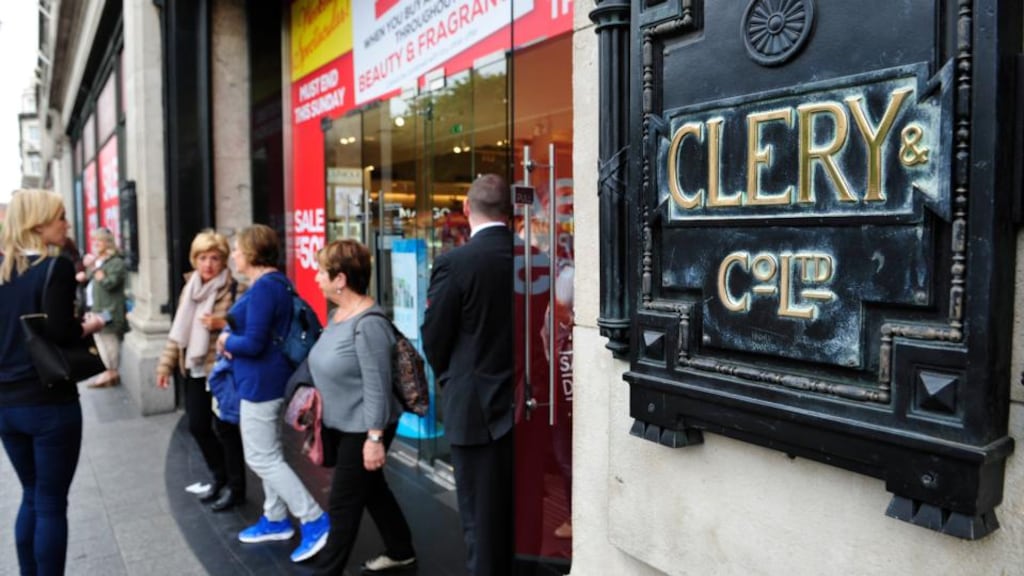Shoppers leave Clerys department store in O’Connell Street, Dublin. Photograph: Aidan Crawley