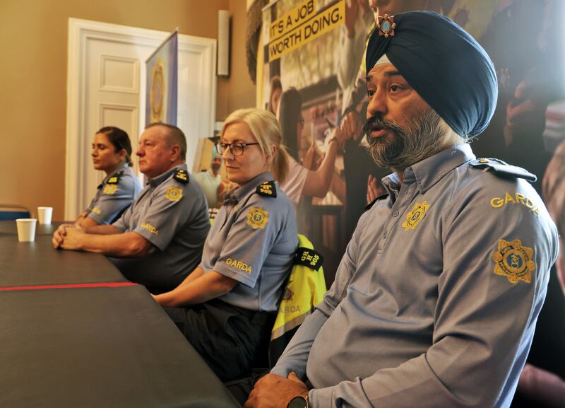 Garda Sudita Zalli, reserve garda Terry Butler, reserve garda Sabrina Murphy and reserve garda Ravinder Singh Oberoi at Garda Headquarters on Friday. Photograph: Colin Keegan/Collins