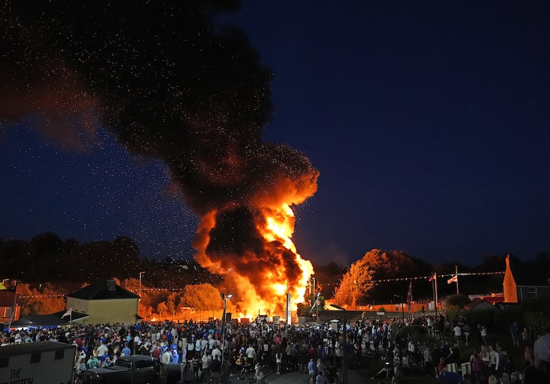 The bonfire at Moygashel, Co Tyrone, burns ahead of events to mark the Twelfth of July. Photograph: Niall Carson/PA Wire