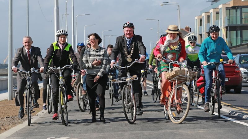 Dublin’s Lord Mayor Brendan Carr and other cyclists on the Clontarf Road for the opening the new cycle path. Photograph Nick Bradshaw/The Irish Times.