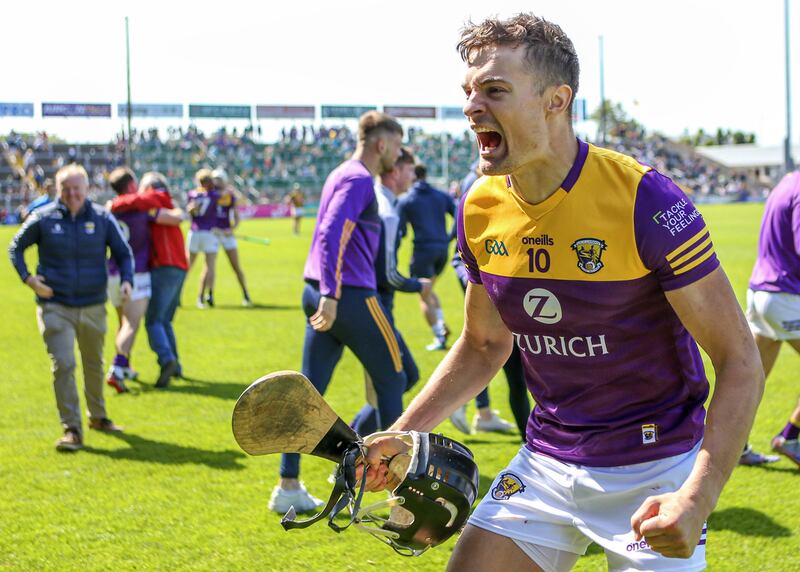 Wexford’s Jack O’Connor celebrates at the end of the game against Kilkenny at Chadwick's Wexford Park. Photograph: Ken Sutton/Inpho