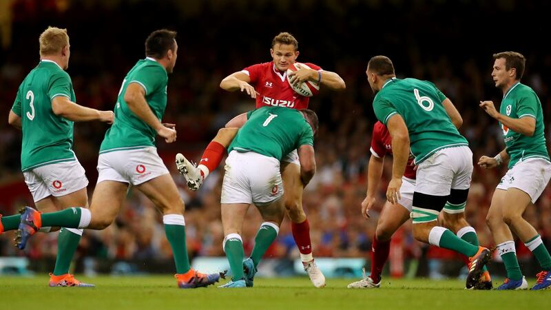 Ireland’s Dave Kilcoyne tackles Hallam Amos of Wales. Photograph: James Crombie/Inpho