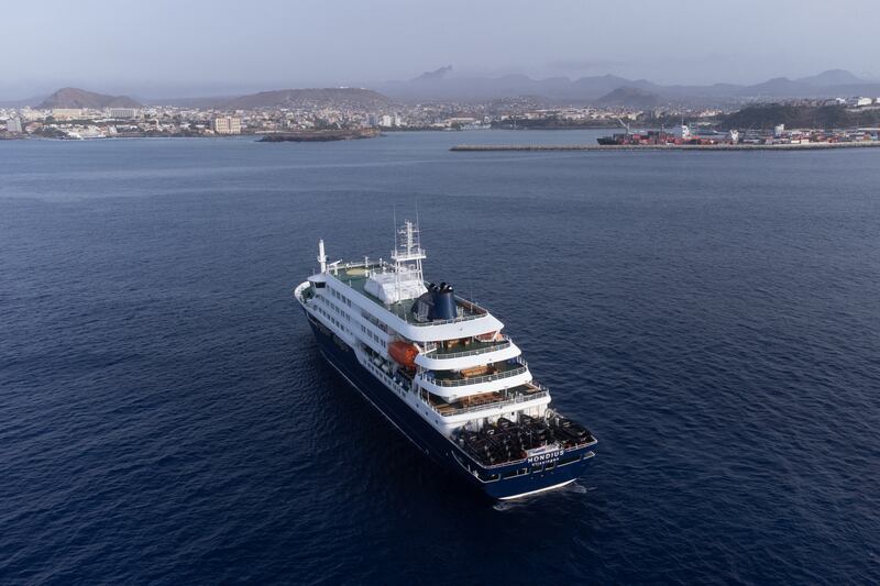 The cruise ship MV Hondius moored off the port of Praia, the capital of Cape Verde, on May 5th. Photograph: AFP via Getty