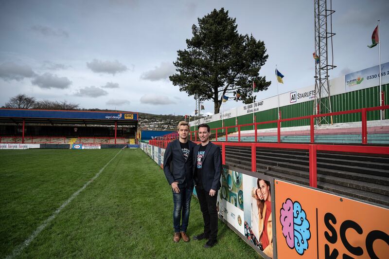 Kaue Garcia, left, and Ryan O’Neill, co-owners of the Keighley Cougars. Photograph: Mary Turner/The New York Times