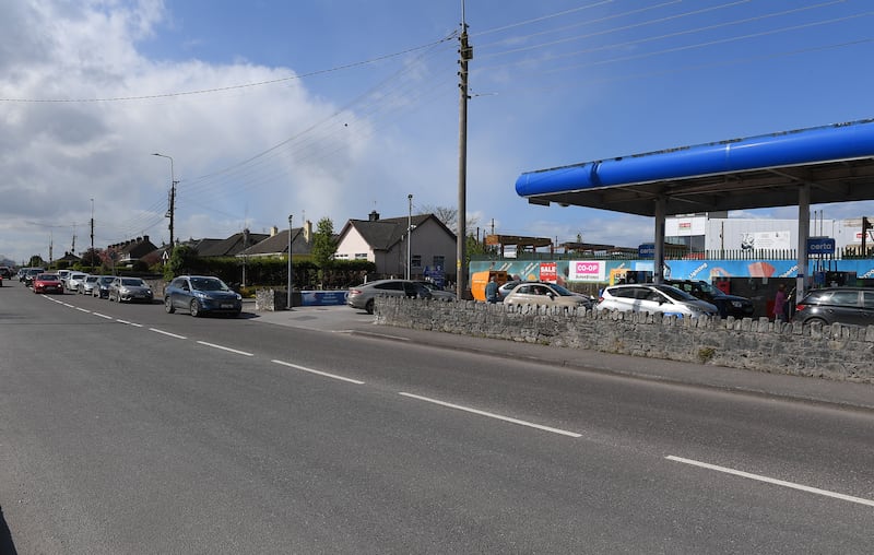 Motorists queuing for fuel in Midelton, Co Cork, on Thursday.