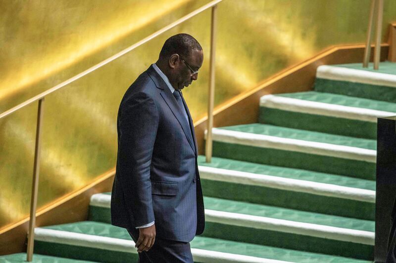 Senegal's president Macky Sall, pictured at the United Nations general assembly on Tuesday, has decided against seeking a third term in office. Photograph: Dave Sanders/The New York Times
                      
