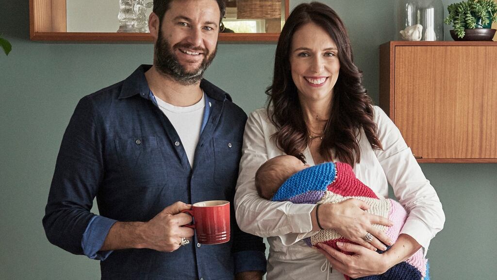 Jacinda Ardern, New Zealand prime minister with partner Clarke Gayford and their daughter Neve at home in Auckland. Photograph: Derek Henderson/Jacinda Ardern via AP