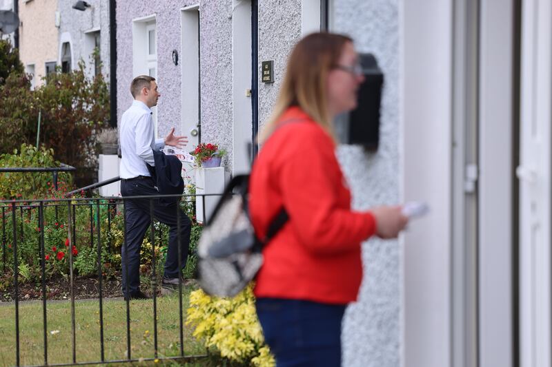 Social Democrats deputy leader and Dublin Bay North TD, Cian O’Callaghan, canvassing with his team in Marino, Dublin.
Photograph: Dara Mac Dónaill/The Irish Times










