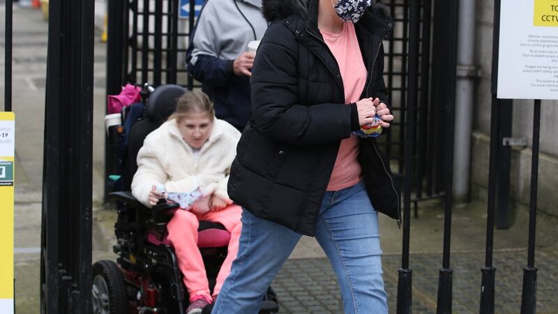 Aimee Brennan with her mother Jacinta  leavingthe High Court. Photograph: Collins Courts