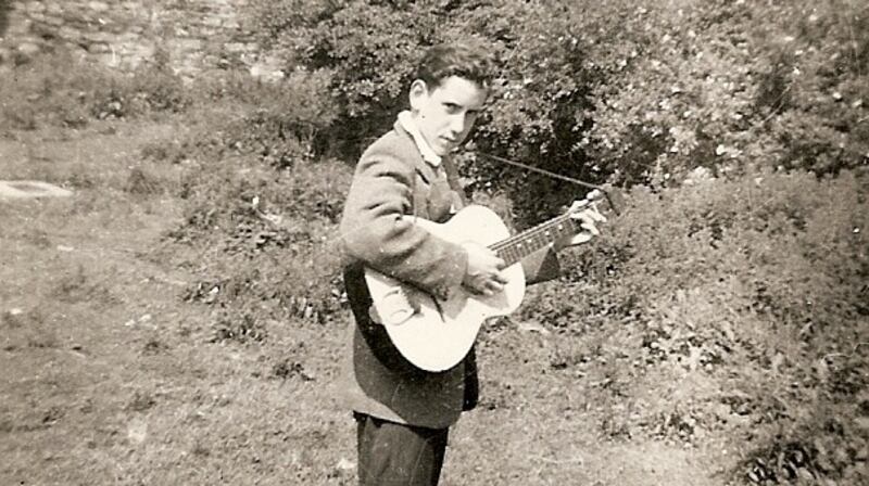 Louis Stewart with his first guitar, bought from Waltons on Camden Street, Dublin, at the age of 14