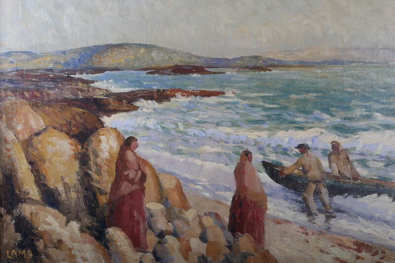 Seashore with Figures in a Curragh. Charles Lamb  (€5,000-€7,000) 