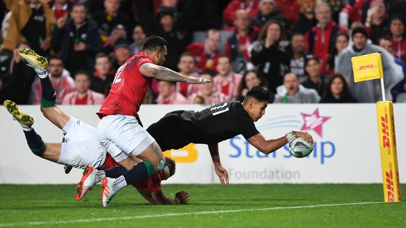 Rieko Ioane scores a  second try for the All Blacks.