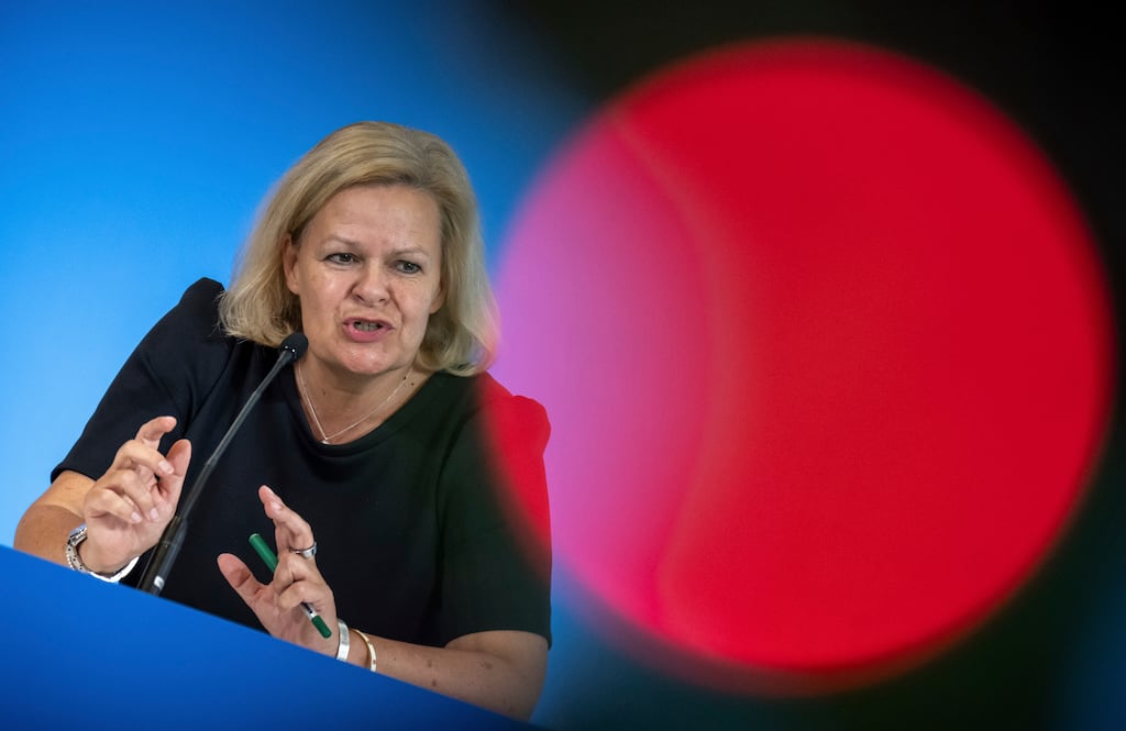 Nancy Faeser, Germany's interior minister,  speaks during a press conference in Berlin on the new border measures. (Photo: Michael Kappeler/dpa via AP)