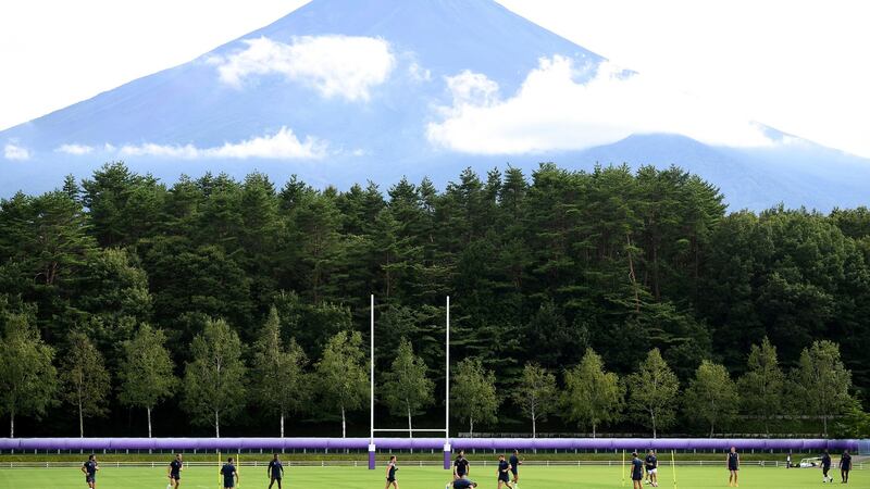 France’s players during a training camp at the Fuji Hokuroku Park in Fujiyoshida, ahead of the Rugby World Cup. Photograph: Franck Fife/ AFP/Getty Images