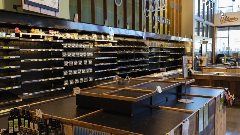 Empty shelves in the produce section at a grocery store in Houston, Texas, on Wednesday. Photographer: Zach Chambers/Bloomberg