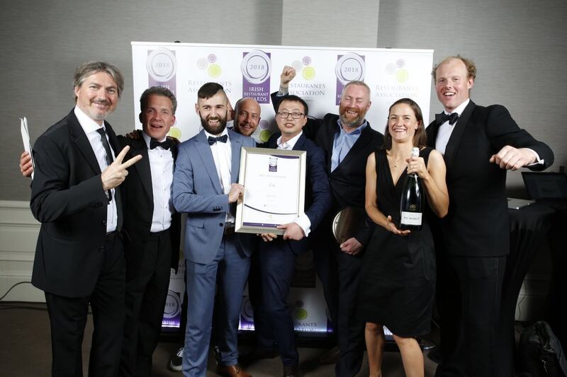 Etto celebrate their award with representative from the  Irish Restaurant Award. Photograph:  Irish Restaurant Award Twitter