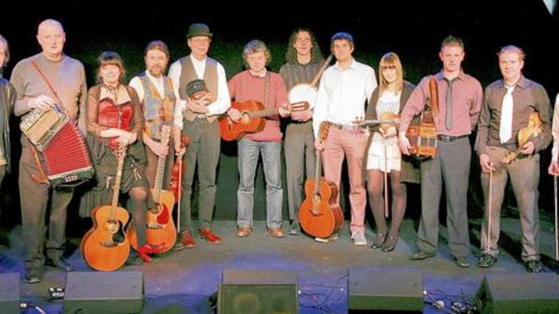 At the Irish Arts Centre traditional musicians including singer Iarla Ó Lionáird (far left). Photographs: Bryan Smith, Erin Baiano