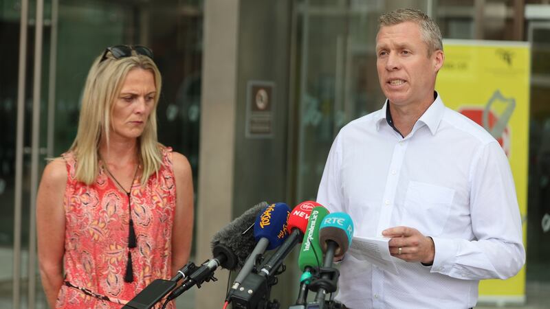 Mary and Colm Donohoe, siblings of  the late Garda Adrian Donohoe, after the verdict. Photograph: Collins