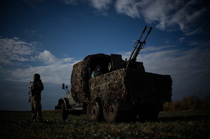 A 42nd Mechanised Brigade air defence vehicle, close to the border of the Donbas region, in October. Photograph: Tyler Hicks/New York Times