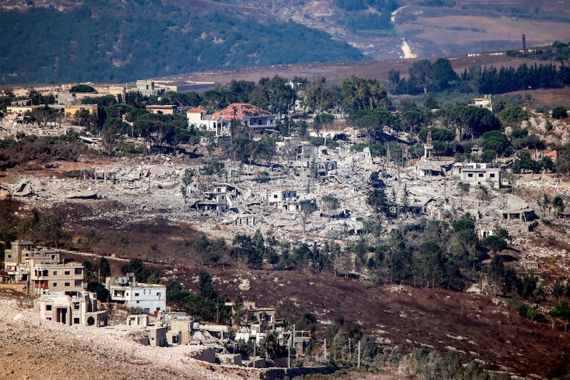 The destroyed village of Arnoun in southern Lebanon on Tuesday. Photograph: AFP via Getty Images