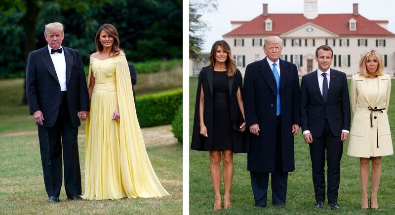 The Trumps on their way to a gala in Washington in 2018; and with French president Emmanuel Macron and his wife and Brigitte Macron in Virginia, US in 2018. Photographs: Doug Mills/Tom Brenner/New York Times