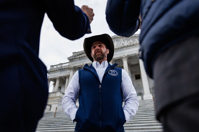 US senator Markwayne Mullin speaking to reporters outside the US Capitol in Washington, DC, on Thursday. Photograph: Samuel Corum/AFP via Getty Images