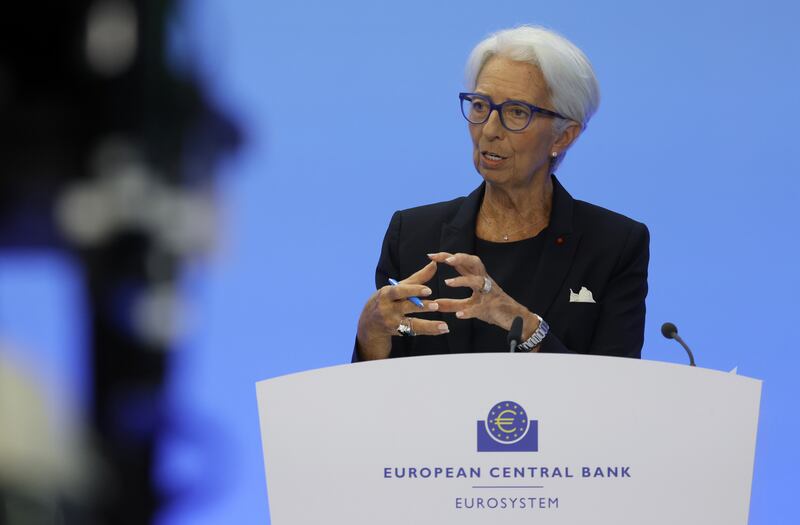 European Central Bank president Christine Lagarde speaks in July after the bank's governing council decided to raise its key interest rate by half a percentage point. Further raises are expected. Photograph: Ronald Wittek/Shutterstock