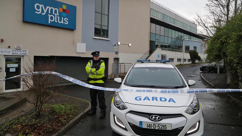 A garda outside  Gym Plus in the Applewood Close area of  Swords where two men were shot on Thursday night. Photograph: Colin Keegan/Collins Dublin.