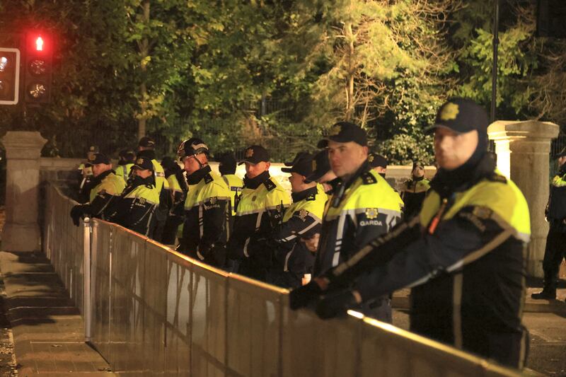 Gardaí outside the IPAS centre at Citywest, Dublin, on Thursday evening. Photograph:  Colin Keegan, Collins