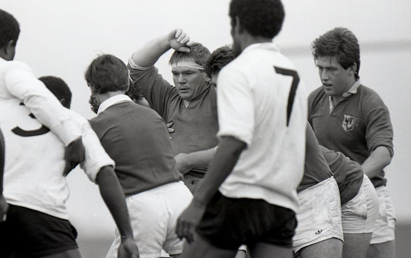 Ciarán Fitzgerald and Noel Mannion for Ireland against Fiji in 1985. Photograph: Billy Stickland/Inpho