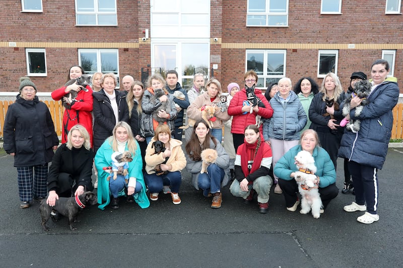 The group of Ukrainian refugees living in Westbourne Student Accommodation in Limerick who have been told they have to move out of their accommodation. Photograph: Brendan Gleeson