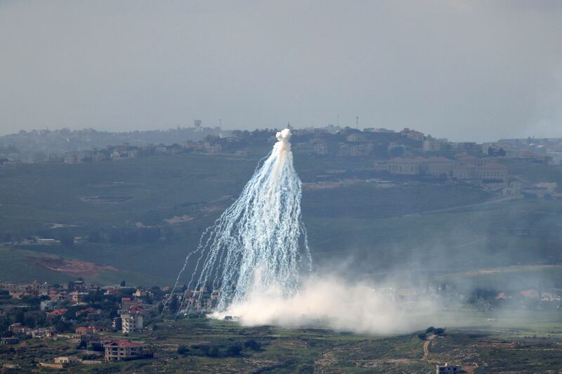 Smoke from Israeli arterially shelling hangs over a southern Lebanese village on Tuesday. Photograph: Atef Safadi/EPA