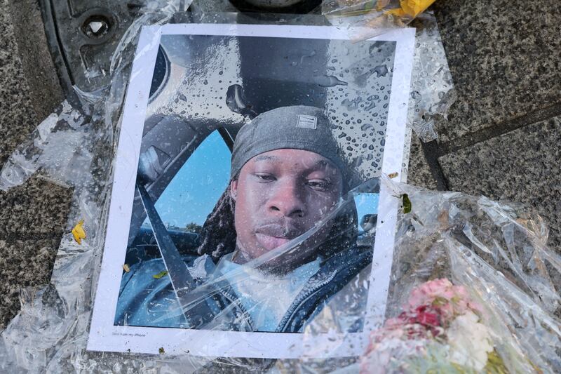 Flowers and a tribute placed on Clarendon Street in Dublin, where 21-year-old Qayyum Balogun was stabbed and killed. Photograph: Alan Betson/The Irish Times

