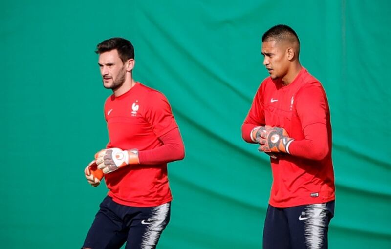 French goalkeepers Alphonse Areola and Hugo Lloris. Photograph: Sebnem Coskun/Anadolu Agency/Getty Images