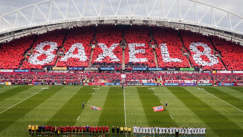 A view of Thomond Park during the  minute’s silence in memory of Anthony Foley before the Champions Cup game between Munster and Glasgow Warriors at Thomond Park. Photograph:  Ryan Byrne/Inpho