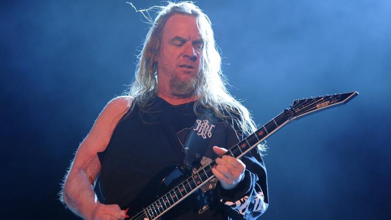Musician Jeff Hanneman of Slayer performs onstage during The Big 4 held at the Empire Polo Club  in Indio, California. Photograph: Kevin Winter/Getty Images