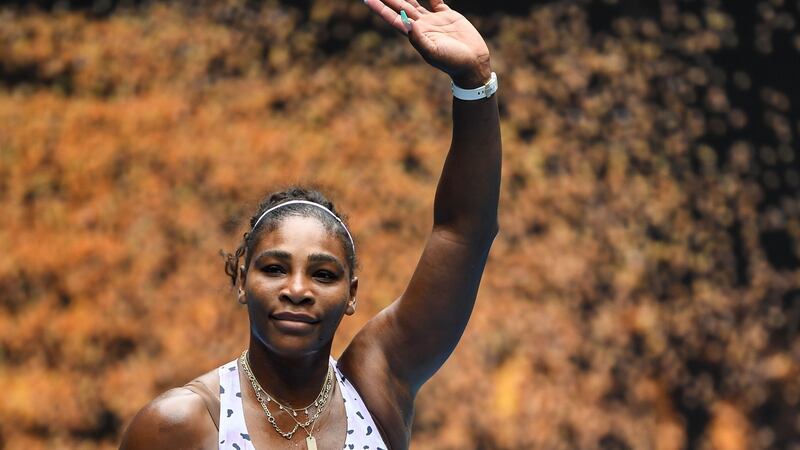 Serena Williams celebrates after het straight sets victory over Russia’s Anastasia Potapova. Photograph: Williams West/Getty/AFP