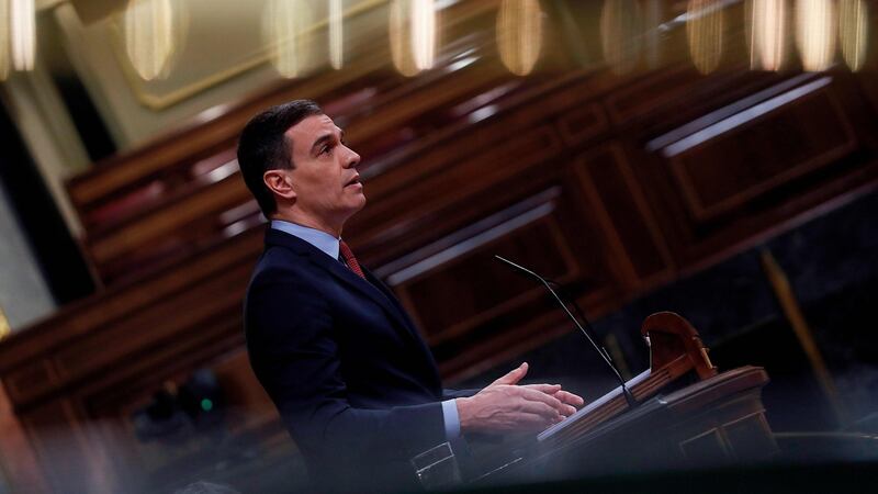 Spanish Prime Minister Pedro Sanchez speaks at the Spanish Parliament in Madrid on April 22nd, 2020. Photograph: JJ Guillen/AFP via Getty Images.