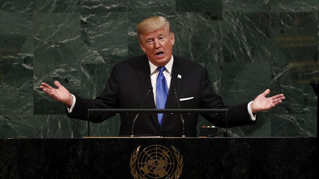 File picture of US president Donald Trump during the opening session of the general debate of the 72nd United Nations General Assembly in New York, in 2017. Photograph: Justin Lane