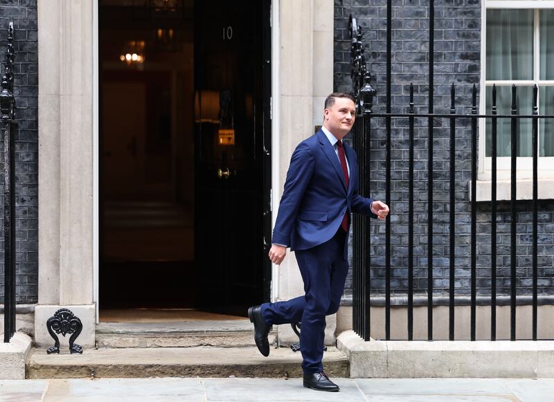 Britain's secretary of state for health and social Care, Wes Streeting, departs 10 Downing Street after a meeting with Britain's prime minister in London, Britain, on Wednesday. Photograph: Neil Hall/EPA