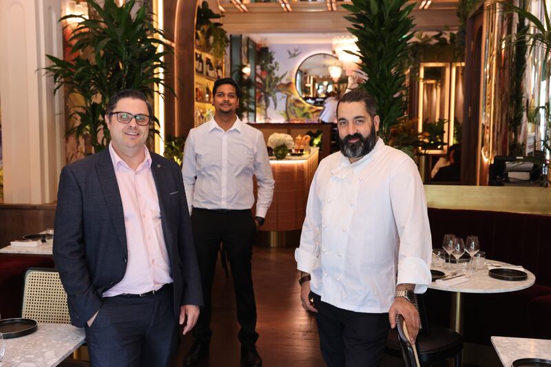 General manager Victor Nedelea, mixologist Jain Ananth and chef Matt Fuller in Floritz, at 22 St. Stephens Green, Dublin. Photograph: Dara Mac Dónaill/The Irish Times