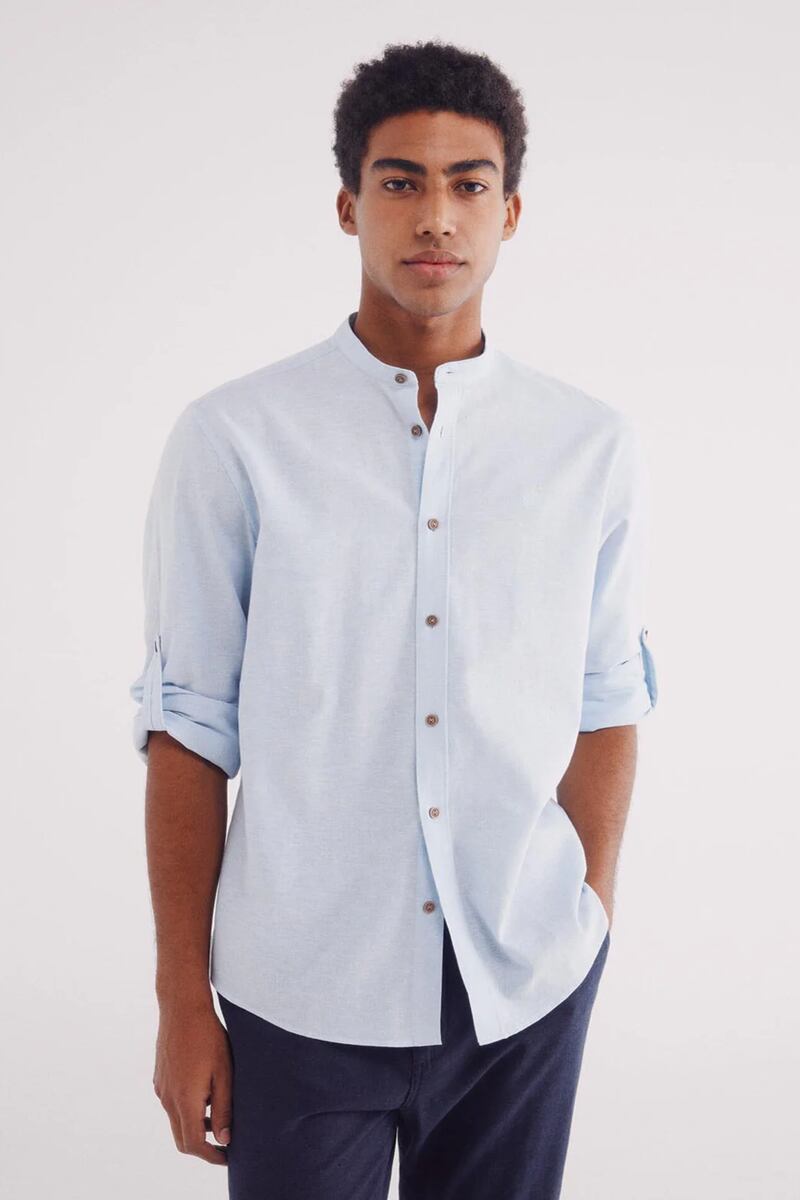 Linen Shirt with Mandarin Collar in blue, €50 from Shaws