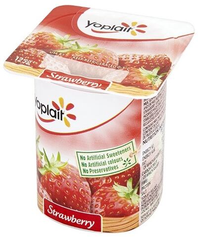 Yoplait’s strawberry yoghurt  has 15.5g of sugar in a 125g pot