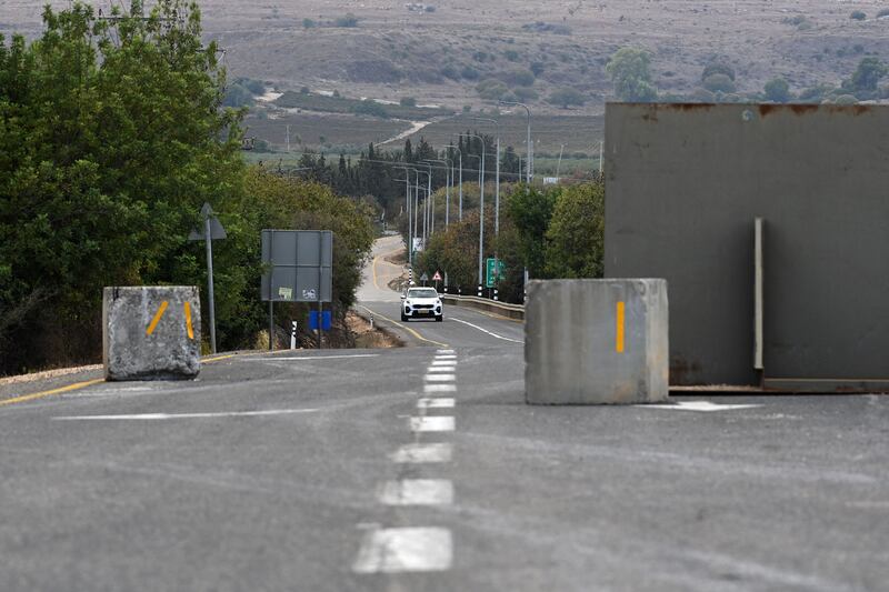 Metal barriers set-up by the Israeli army across a northern road near the border with Lebanon on October 17th. Photograph: Yuri Cortez/AFP via Getty