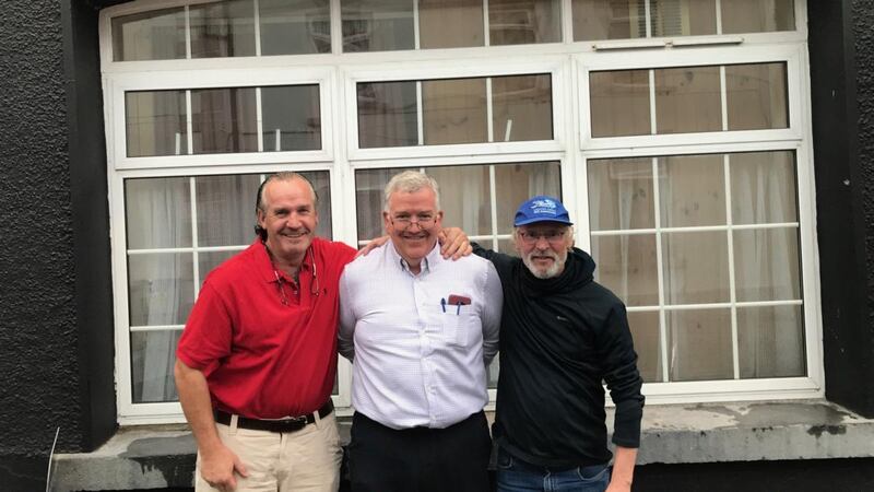 Donald O’Leary (left) and Daniel “Dinger” Murphy, winners of the day-two competition on Lough Mask, with Tómas Burke (centre)